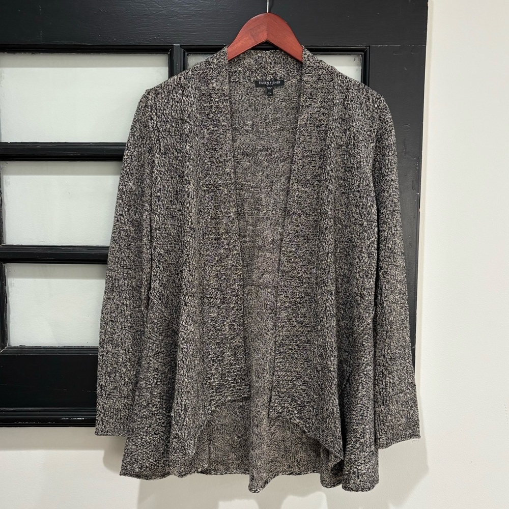 Eileen Fisher Cardigan Linen Wool Open Front Cardigan Coastal Gray Sz Medium